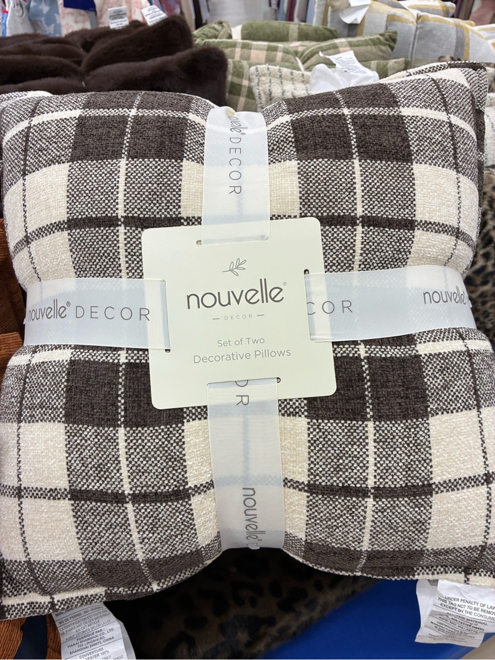 Elle Decor Brown and Cream Plaid Decorative Pillow Set
